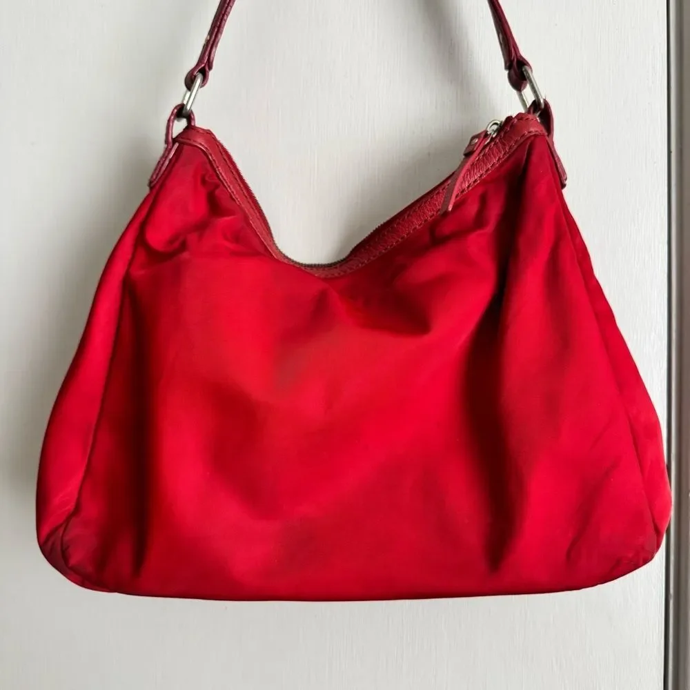 Kate Spade New York Red Nylon and Leather Trim Hobo Shoulder Bag